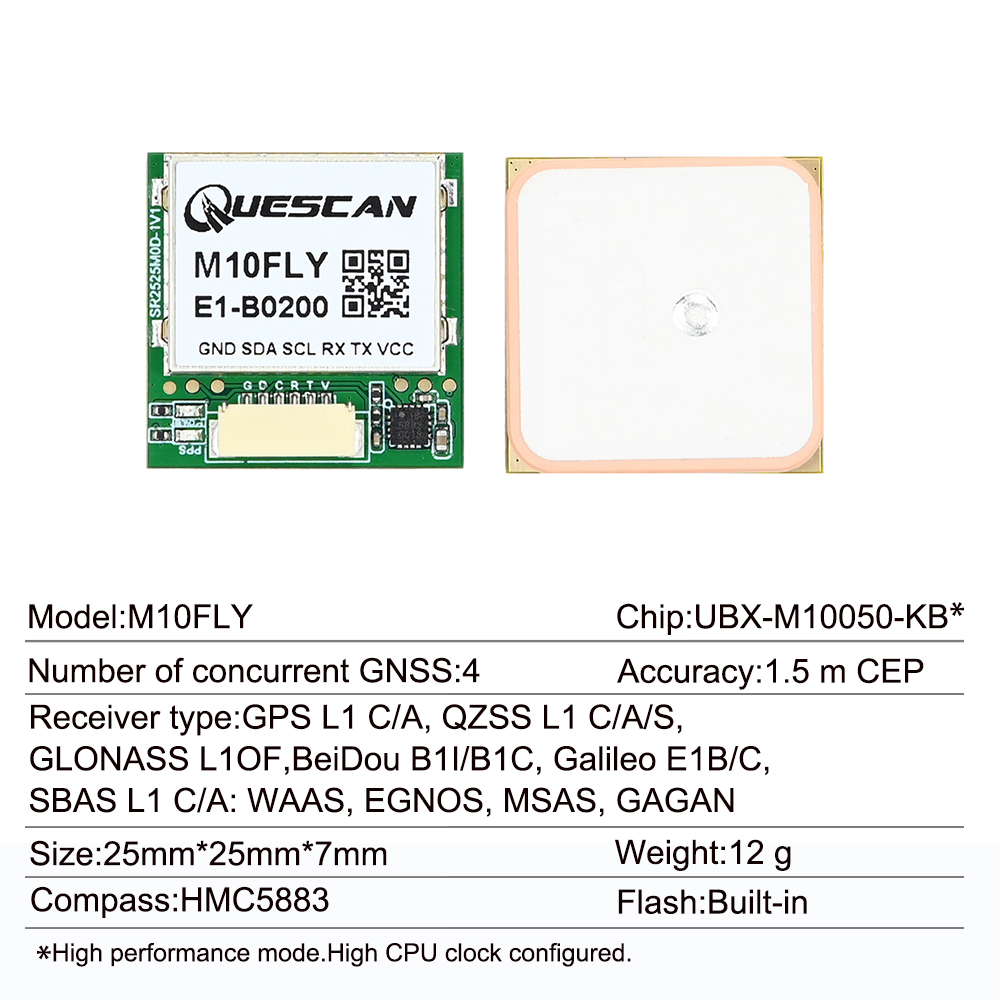 Quescan 25mm*25mm M10FLY 10Hz  - đánh giá và giá Drone Compass